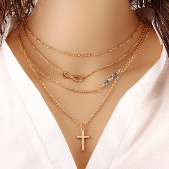 Golden Threads Jewelry - 4 Layer Cross Infinity Necklace Gold